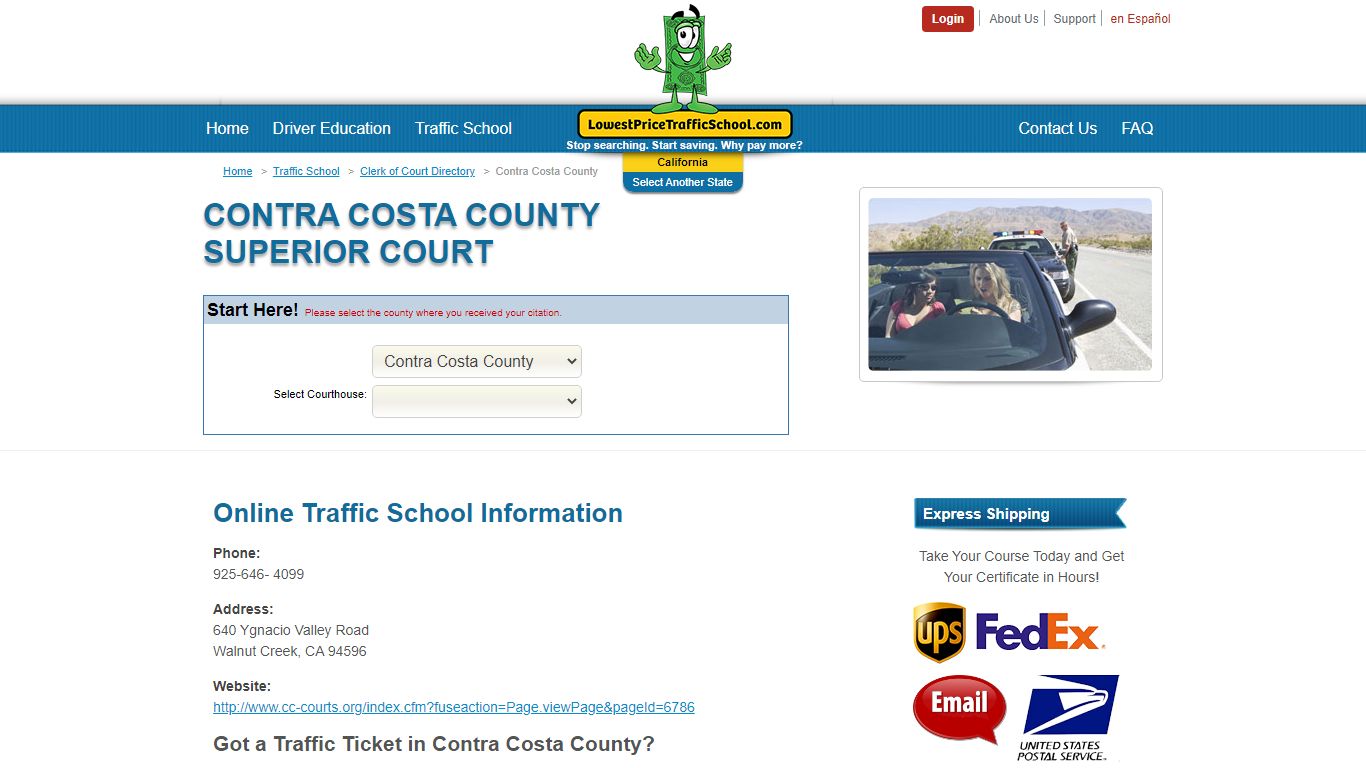 Contra Costa County Clerk of Court Traffic School Information